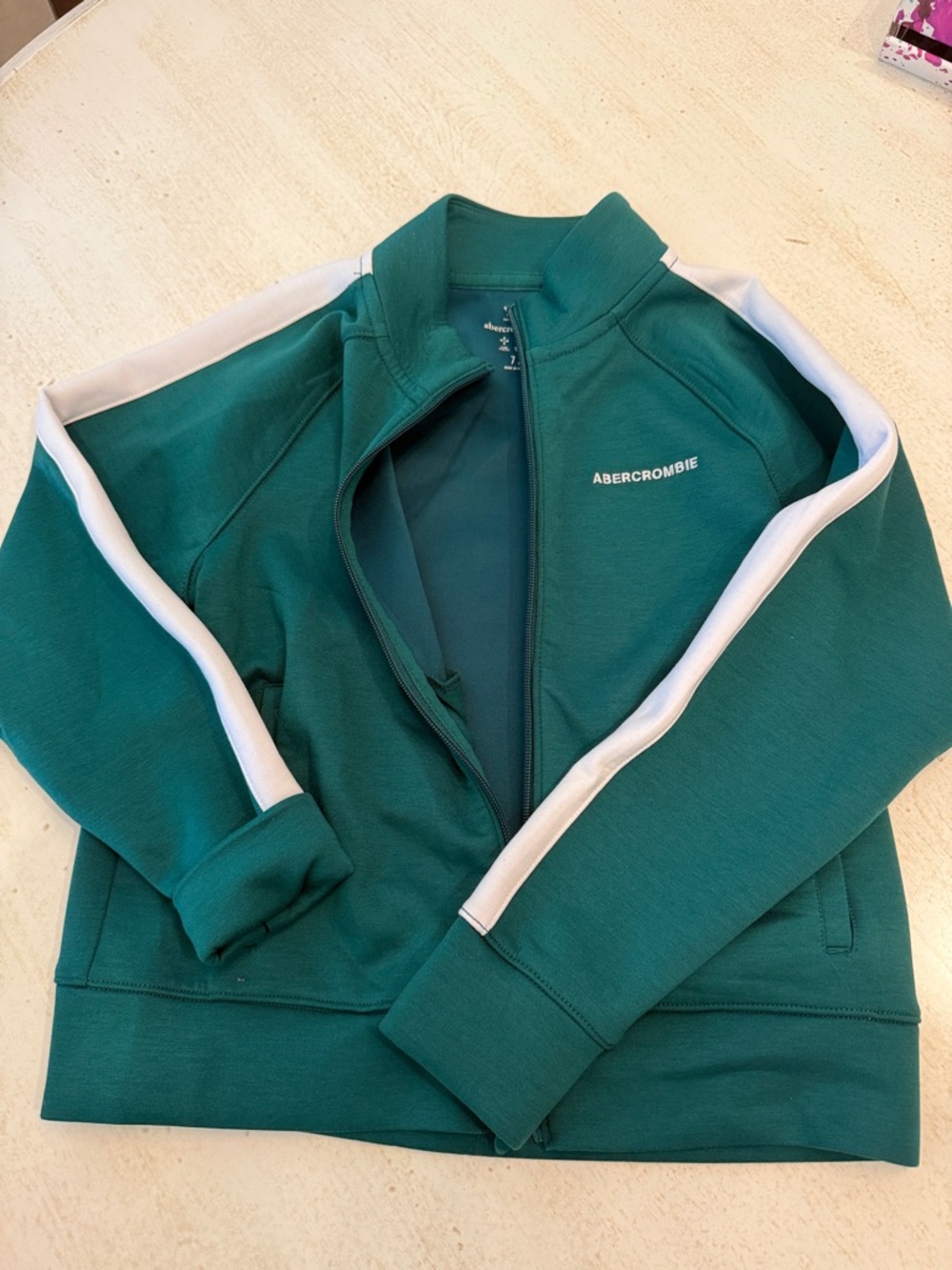 abercrombie kids Green Jacket with White Stripes